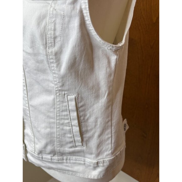 White Denim Vest "What Would Dolly Do?" Embroidery On Back Sleeveless Size M - Picture 8 of 16